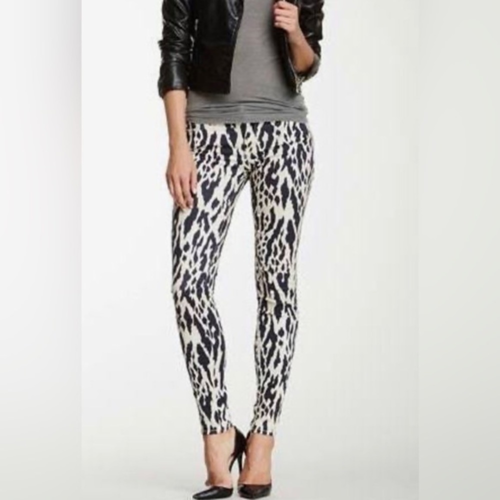 7 For All Mankind black cream Leopard Print Skinny Jeans size 24